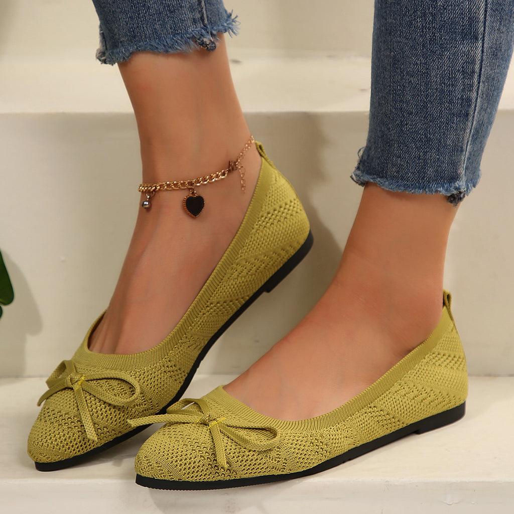 Women’s Bow Knitted Loafers – Pointed-Toe Flat Shoes Fashionable Flats