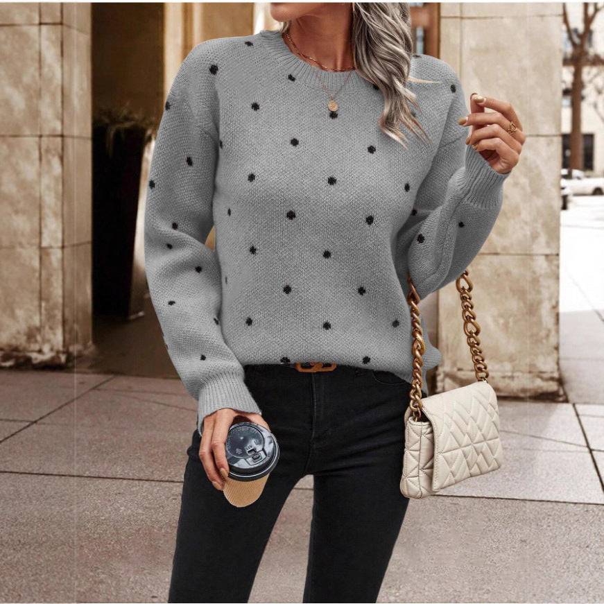 Women’s Polka Dot Knit Pullover Sweater – Trendy Casual Soft Knit Jumper
