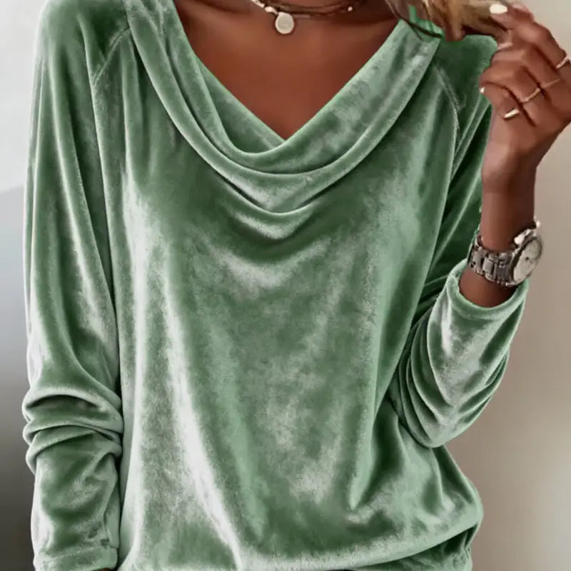 Women’s Soft Velvet Long Sleeve Top – Elegant Fall & Winter Blouse