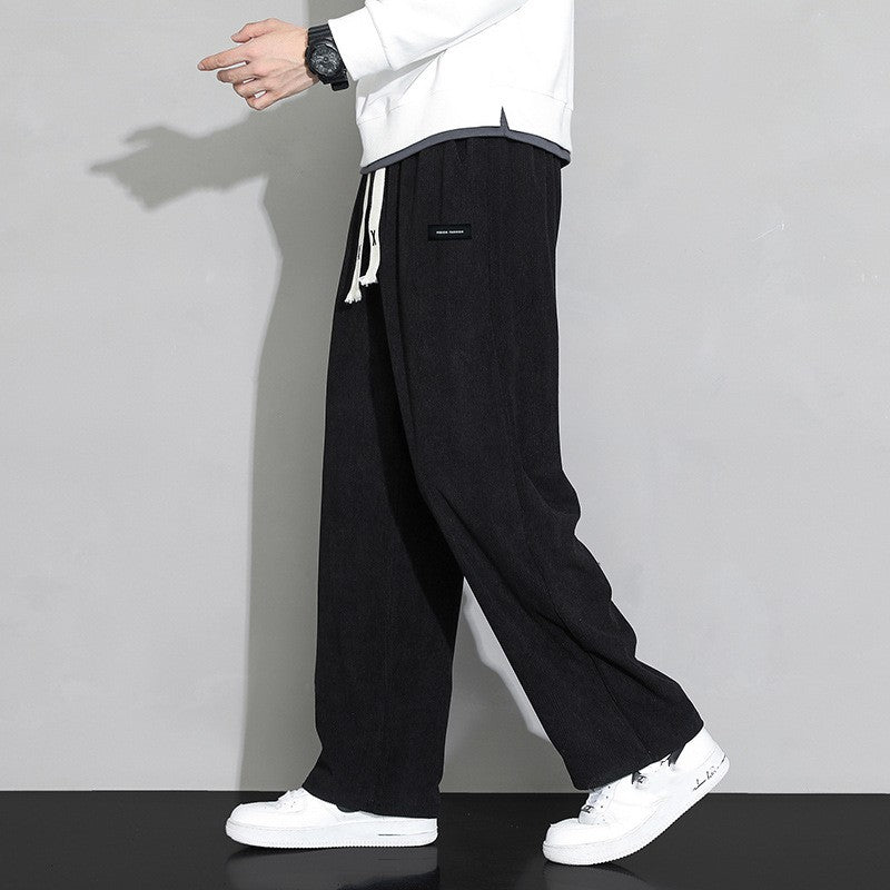 Men’s Loose Casual Wide-Leg Trousers – Corduroy Cotton Blend Pants