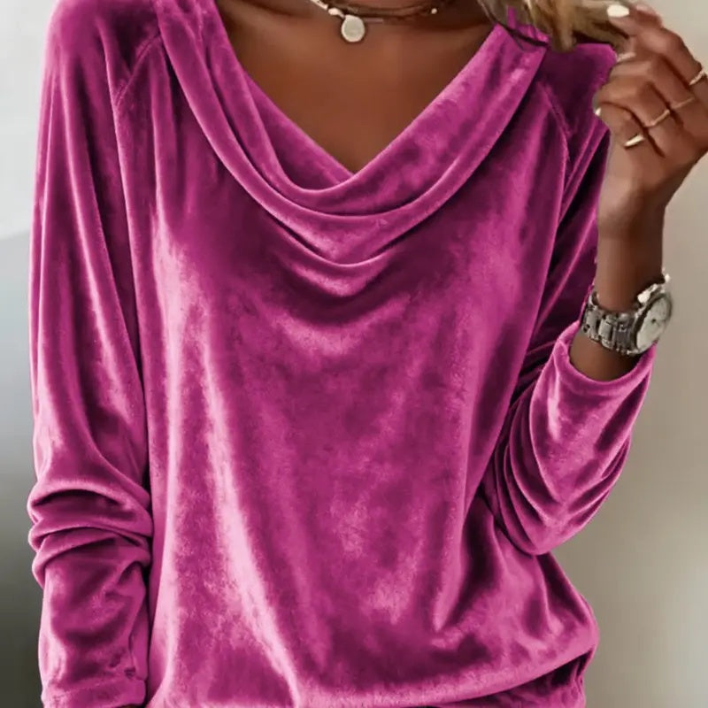 Women’s Soft Velvet Long Sleeve Top – Elegant Fall & Winter Blouse
