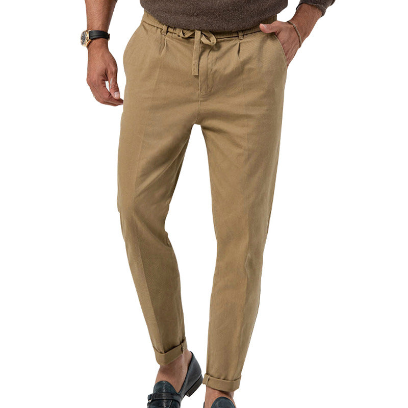 Men’s Casual Drawstring Suit Pants – Straight Leg High Waist Business Trousers