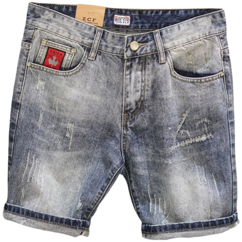 Retro Ripped Cropped Denim Pants – Trendy Fuzzy Hem Straight Leg Jeans for Men