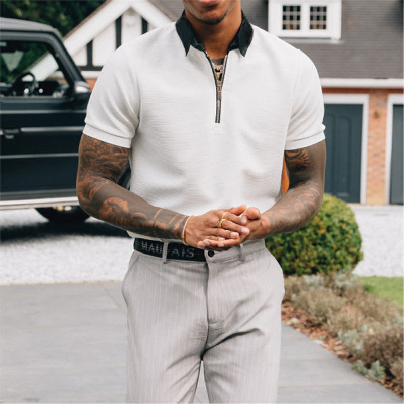 Men’s Polo Shirt – Pure White Short Sleeve Loose Fit Printed Polyester