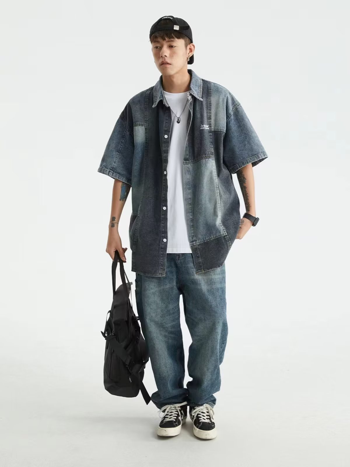 Japanese-Style Retro Washed Denim Shirt – Loose Fit Cardigan for Men