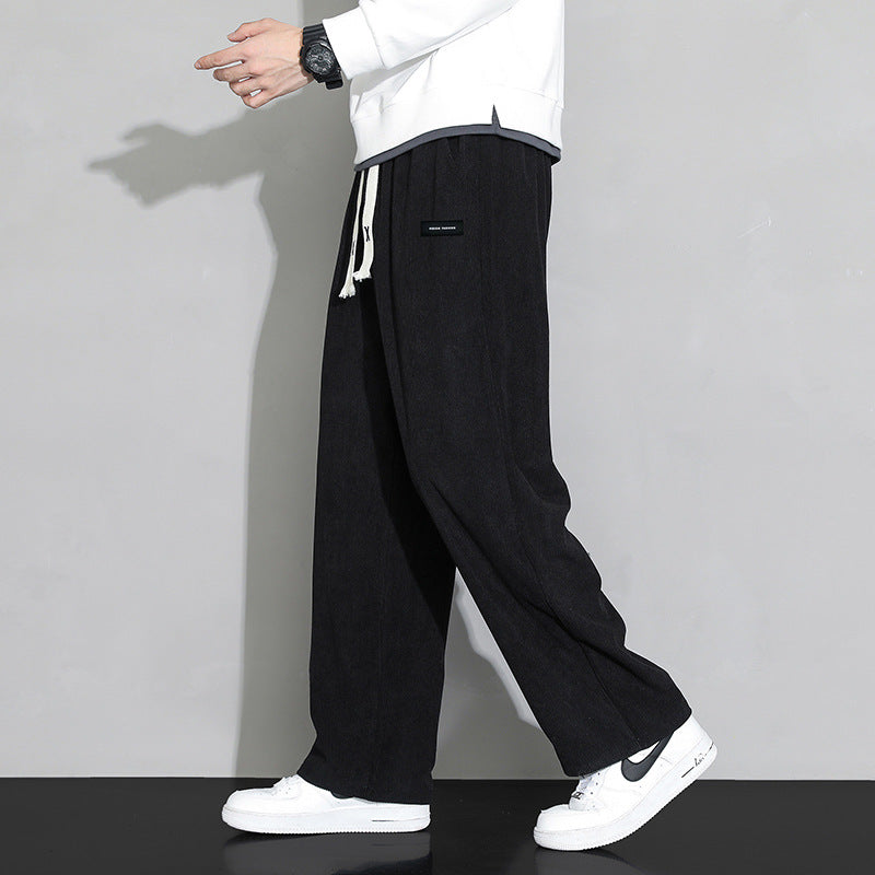 Men’s Loose Casual Wide-Leg Trousers – Corduroy Cotton Blend Pants