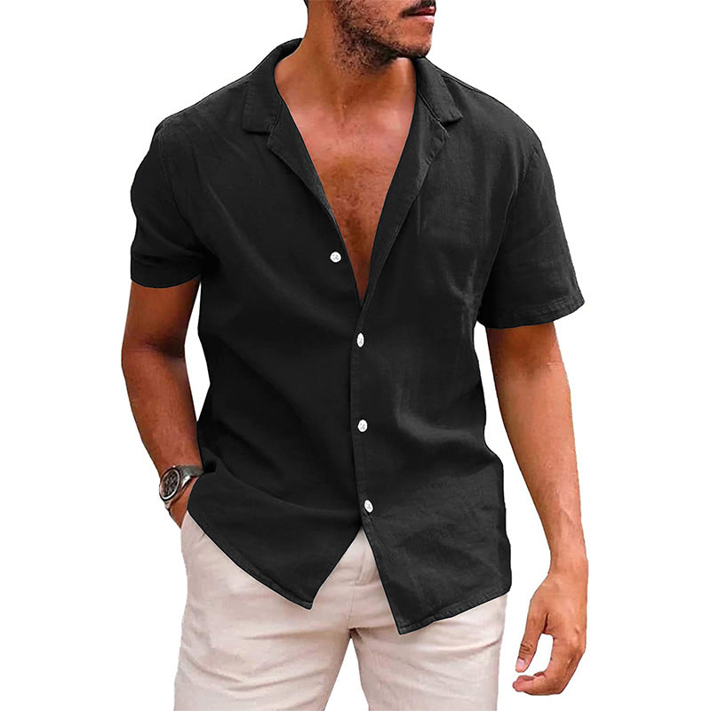 Men’s Casual Linen Cotton Button-Down Shirt – Short Sleeve Summer Beach Shirt
