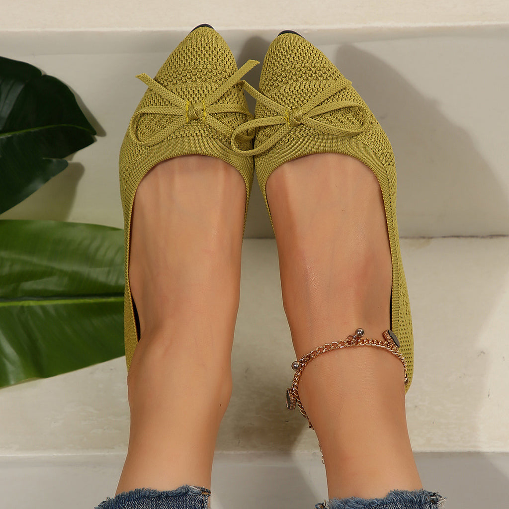 Women’s Bow Knitted Loafers – Pointed-Toe Flat Shoes Fashionable Flats