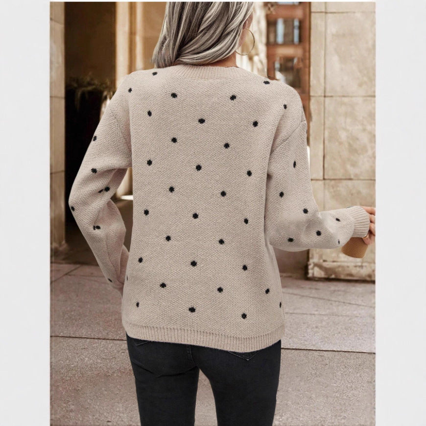 Women’s Polka Dot Knit Pullover Sweater – Trendy Casual Soft Knit Jumper