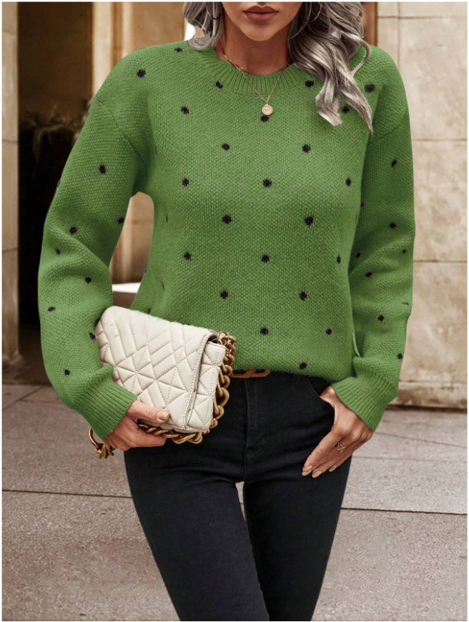 Women’s Polka Dot Knit Pullover Sweater – Trendy Casual Soft Knit Jumper