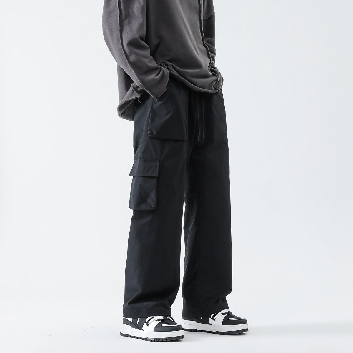 Men’s Loose Straight Track Pants – Casual Solid Color Leisure Trousers