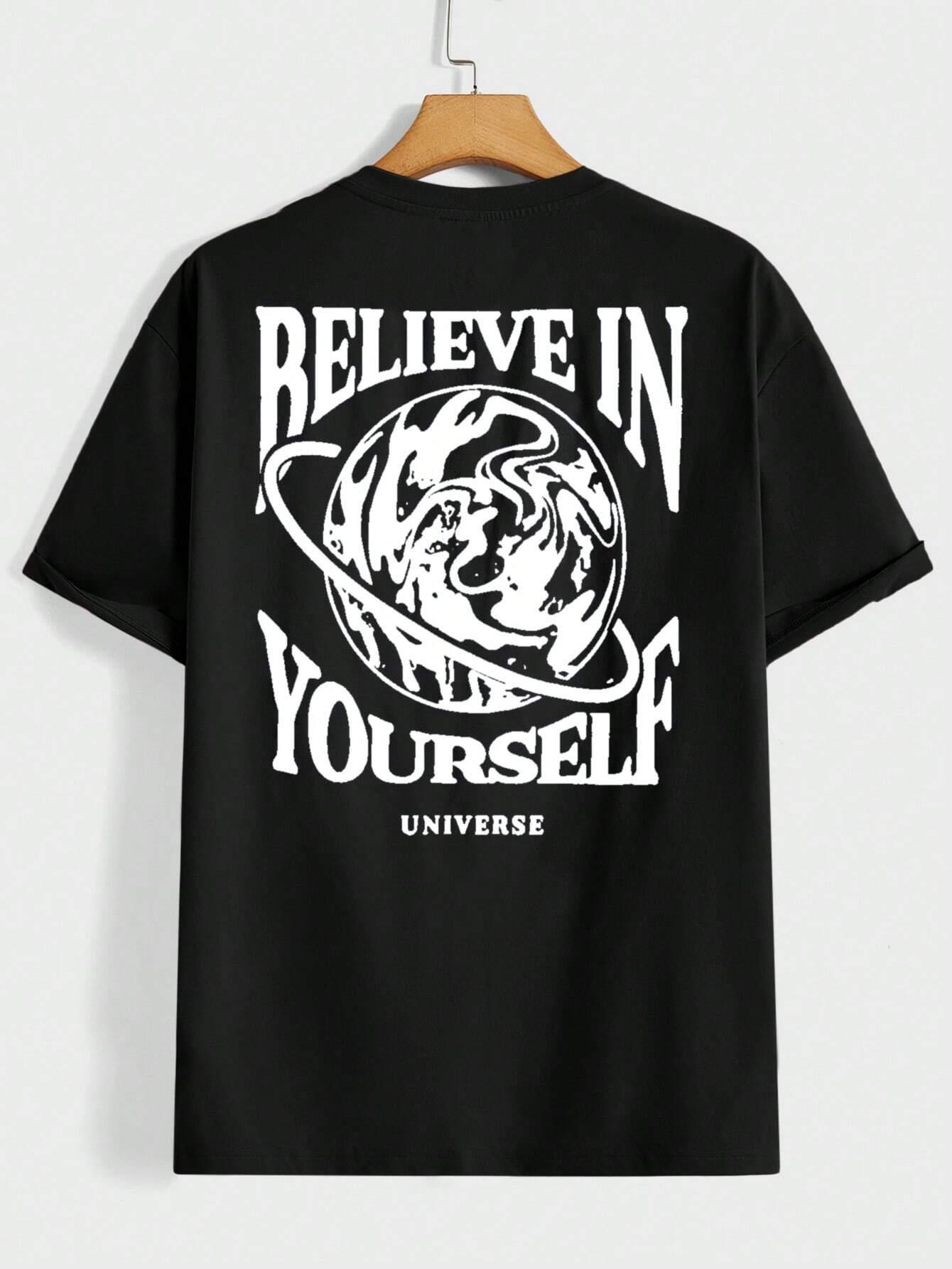 Believe In Yourself Universe T-Shirt – Funny Short Sleeve Pullover for Men