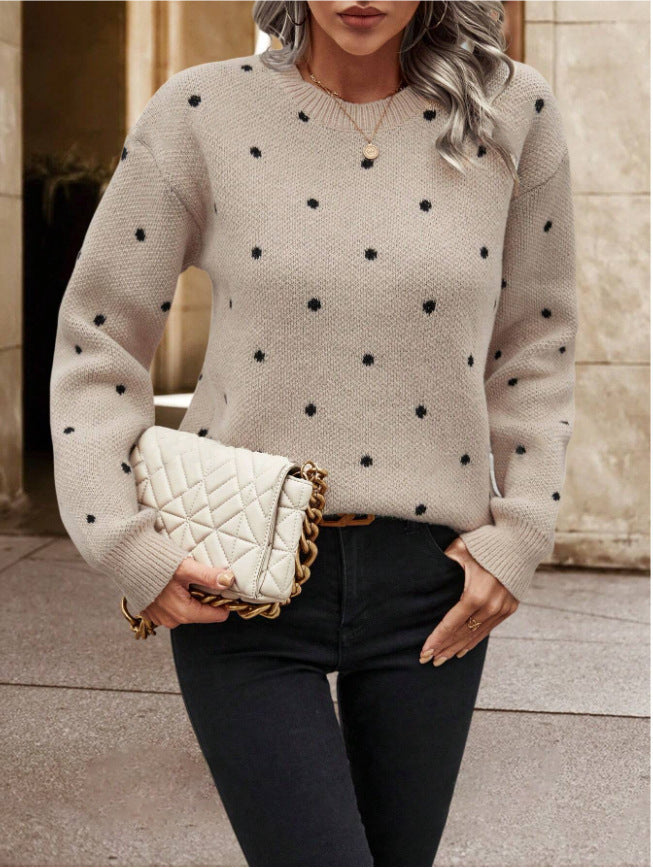 Women’s Polka Dot Knit Pullover Sweater – Trendy Casual Soft Knit Jumper