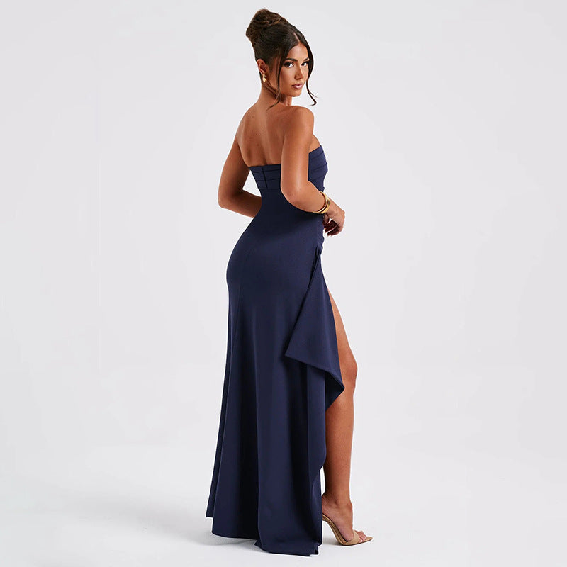 Strapless Split Long Bridesmaid Dress – Summer Pleated Backless High Waist Evening Party Gown for Women