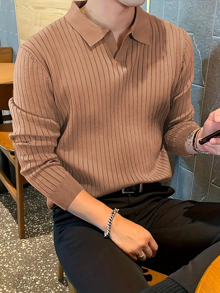 Men’s Slim Fit Waffle Knit Polo Shirt – Long Sleeve Stretch Casual Golf Top