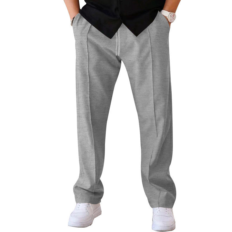 Men’s Sports Casual Loose Straight Pants – Drawstring Waffle Design Trousers
