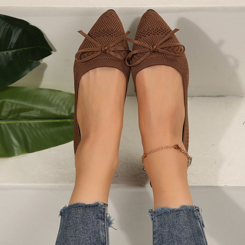 Women’s Bow Knitted Loafers – Pointed-Toe Flat Shoes Fashionable Flats