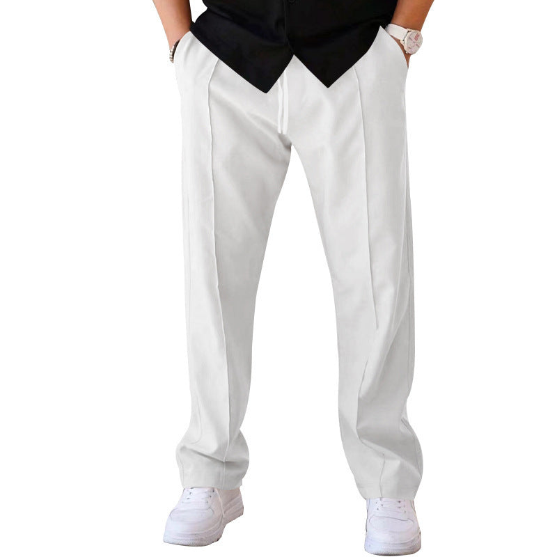Men’s Sports Casual Loose Straight Pants – Drawstring Waffle Design Trousers
