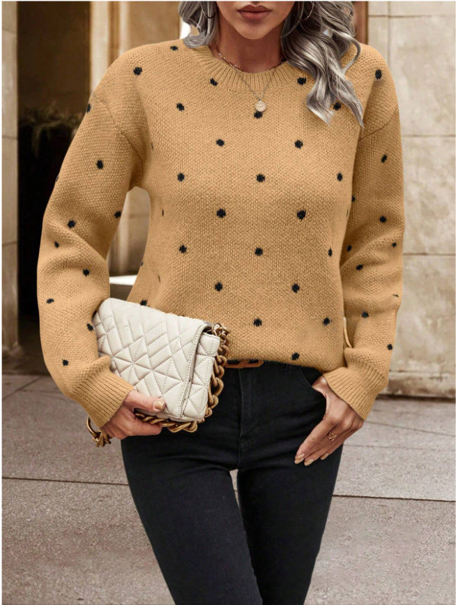 Women’s Polka Dot Knit Pullover Sweater – Trendy Casual Soft Knit Jumper