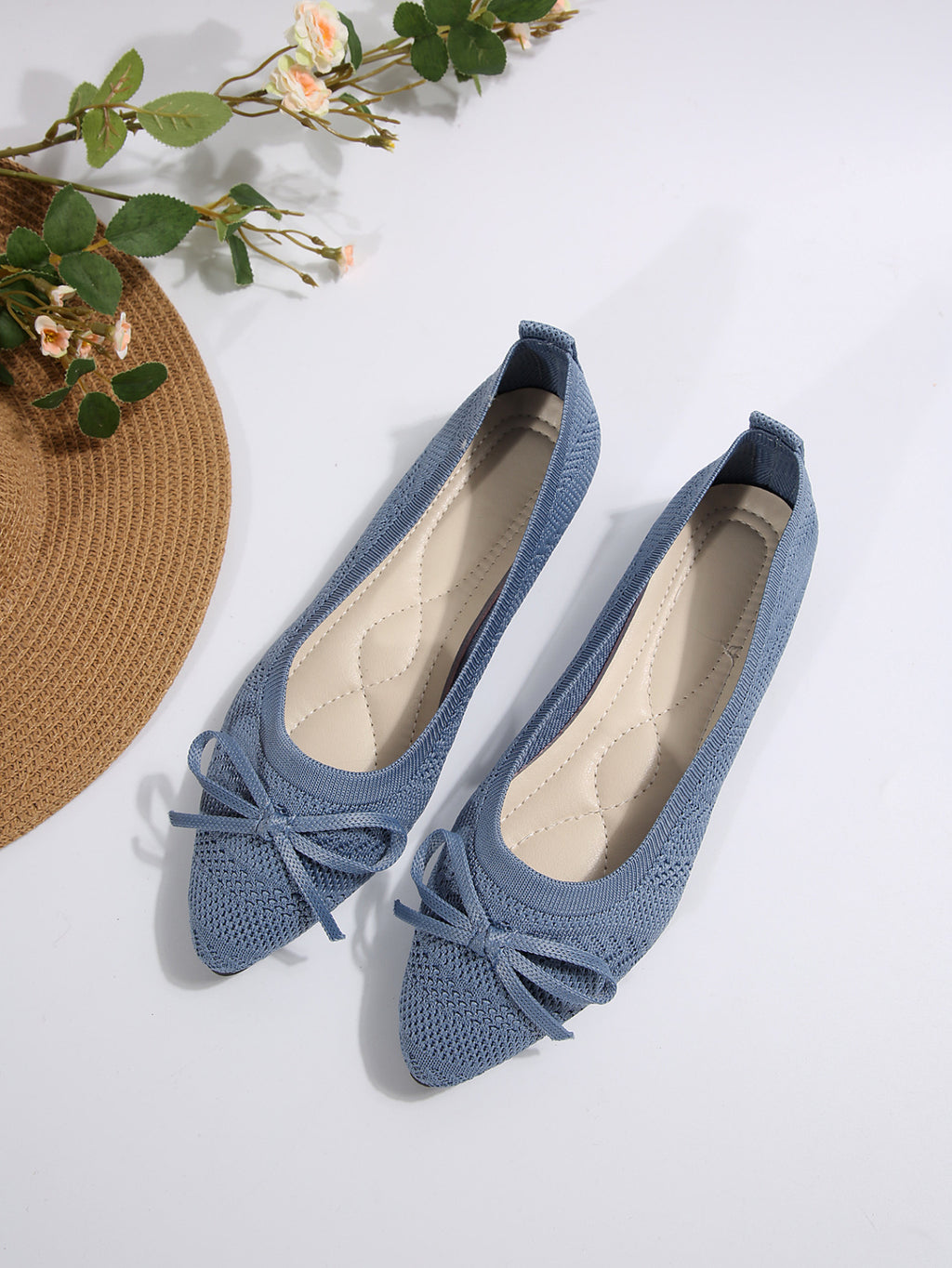 Women’s Bow Knitted Loafers – Pointed-Toe Flat Shoes Fashionable Flats
