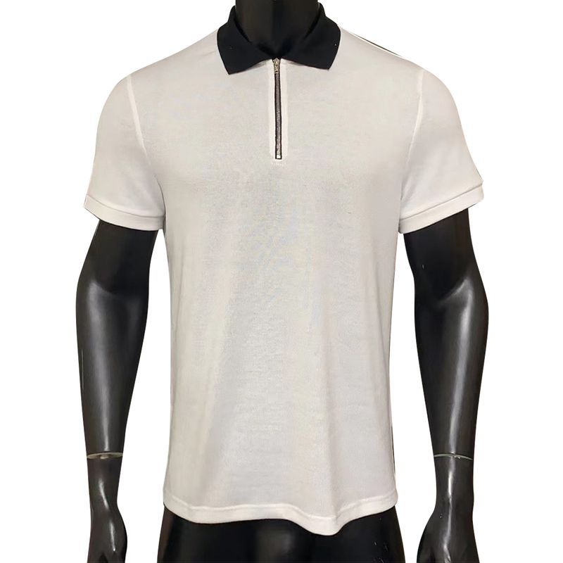 Men’s Polo Shirt – Pure White Short Sleeve Loose Fit Printed Polyester