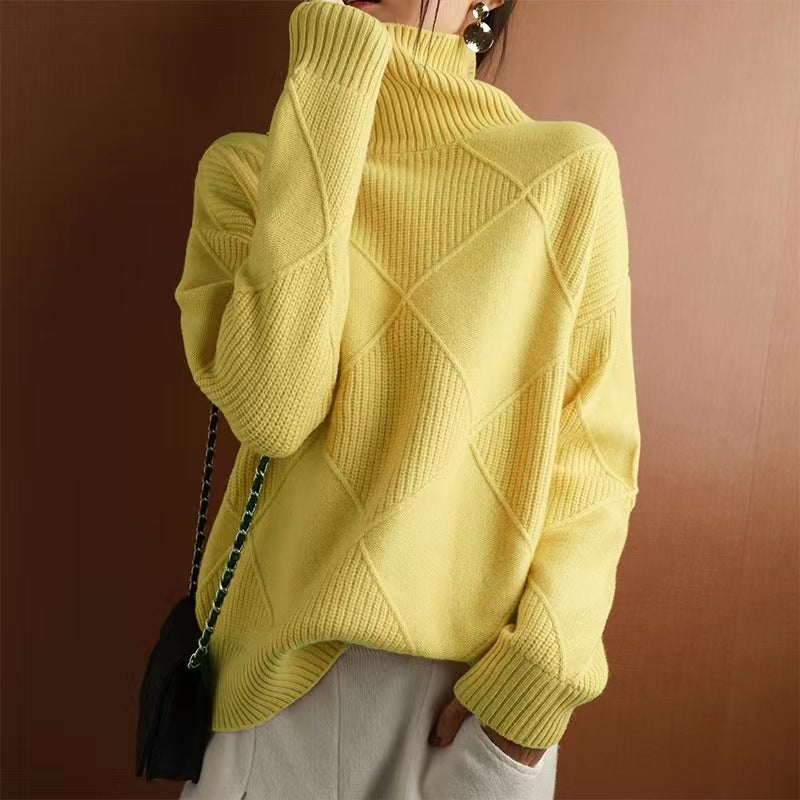Women’s Warm High-Neck Knitted Sweater – Soft & Cozy Winter Knit