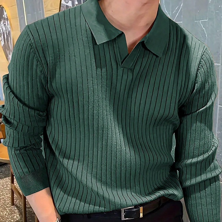 Men’s Slim Fit Waffle Knit Polo Shirt – Long Sleeve Stretch Casual Golf Top