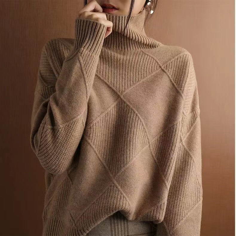 Women’s Warm High-Neck Knitted Sweater – Soft & Cozy Winter Knit