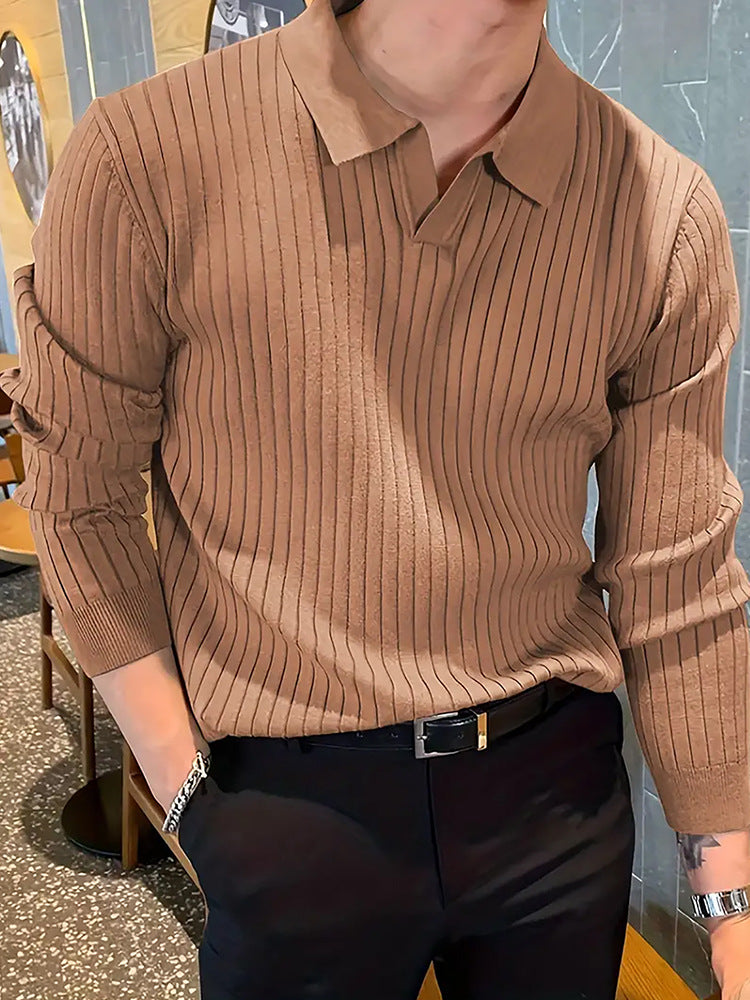 Men’s Slim Fit Waffle Knit Polo Shirt – Long Sleeve Stretch Casual Golf Top