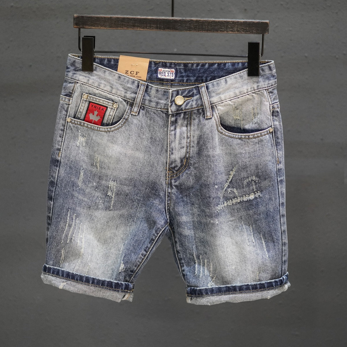 Retro Ripped Cropped Denim Pants – Trendy Fuzzy Hem Straight Leg Jeans for Men