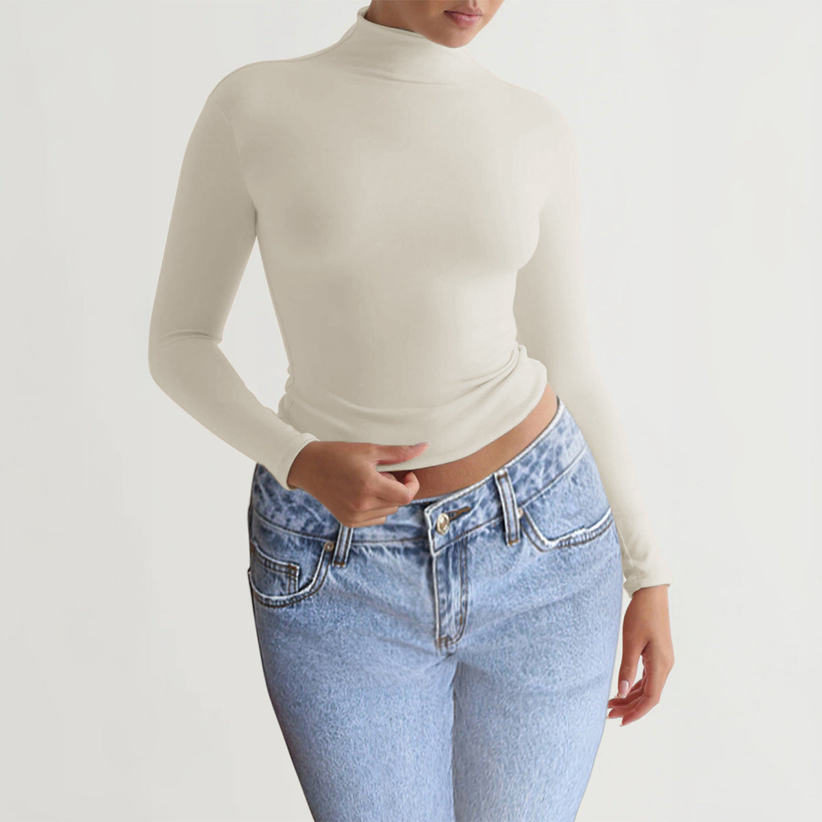 Women’s Y2K Slim Turtleneck Long Sleeve T-Shirt – Casual Fitted Knit Pullover